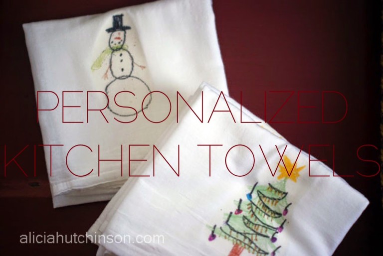 CHRISTMAS GIFTS KIDS CAN MAKE: PERSONALIZED KITCHEN TOWELS WITH KID ART
