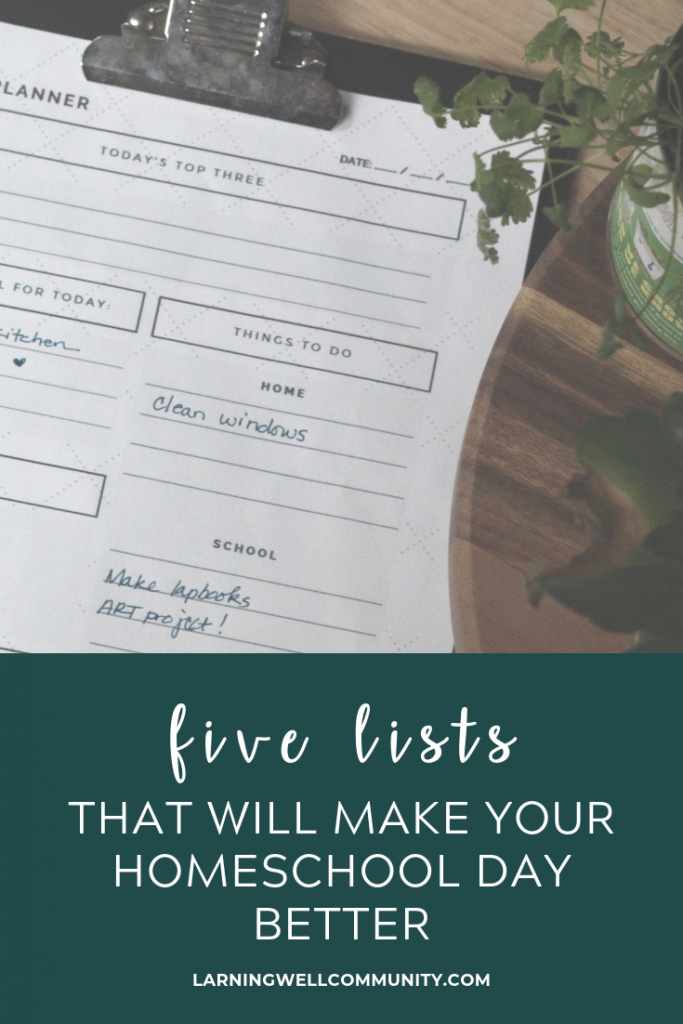 Creating daily lists for homeschool and home can be like having a personal assistant. Here's five lists to make today for a smoother day!